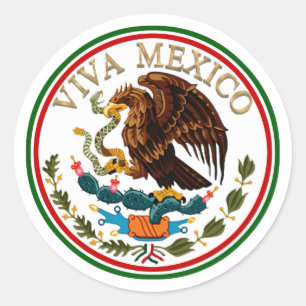Viva Mexico Mexican Flag Icon w/ Gold Text Runder Aufkleber