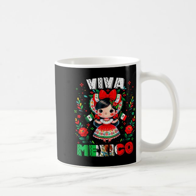 Viva Mexico Mexican Girl Flag Independence Day Gir Kaffeetasse (Rechts)