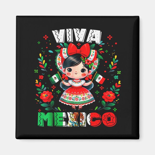 Viva Mexico Mexican Girl Flag Independence Day Gir Magnet (Vorne)