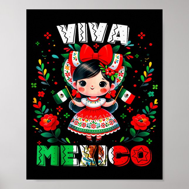 Viva Mexico Mexican Girl Flag Independence Day Gir Poster (Vorne)