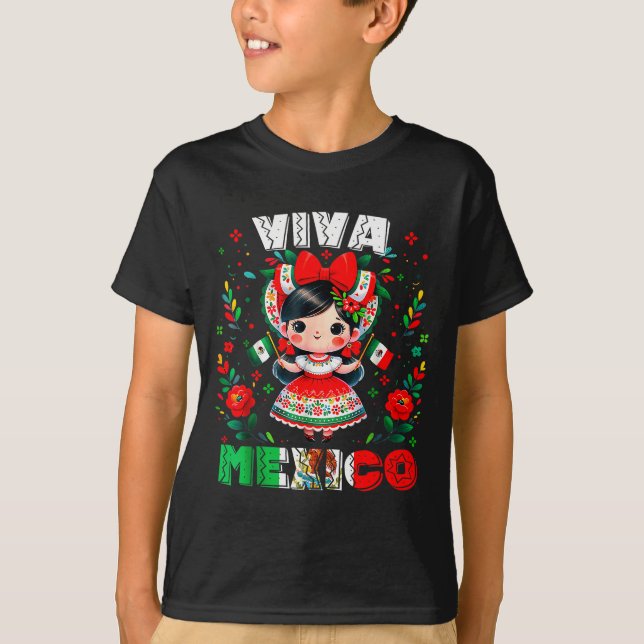 Viva Mexico Mexican Girl Flag Independence Day Gir T-Shirt (Vorderseite)