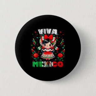 Viva Mexico Mexikanisches Mädchen Flagge Unabhängi Button