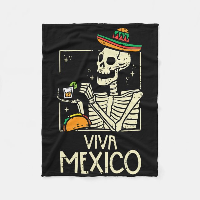Viva Mexico Skeleton Cinco De Mayo Mexican Indepen Fleecedecke (Vorderseite)
