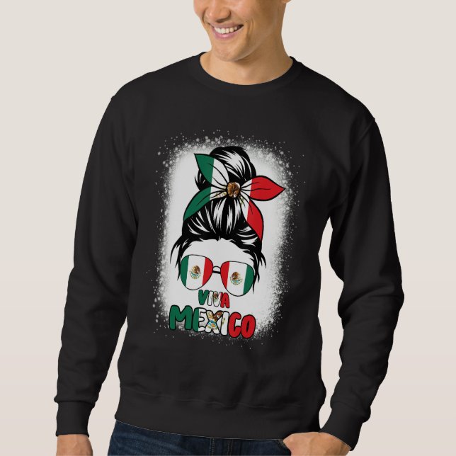 Viva Mexico  Women Messy Bun Hair Mexican Flag Pri Sweatshirt (Vorderseite)