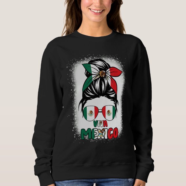 Viva Mexico  Women Messy Bun Hair Mexican Flag Pri Sweatshirt (Vorderseite)