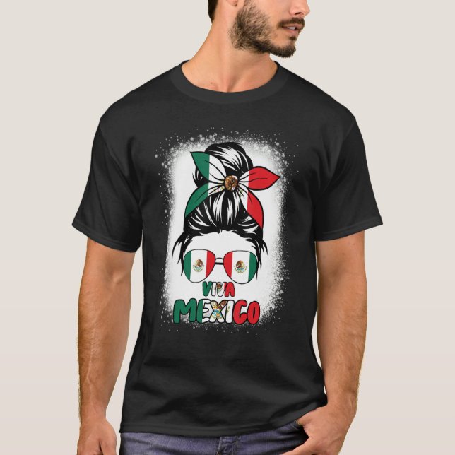Viva Mexico  Women Messy Bun Hair Mexican Flag Pri T-Shirt (Vorderseite)