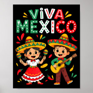 Viva Mexiko Gitarrenjunge Mädchen mexikanischer Un Poster