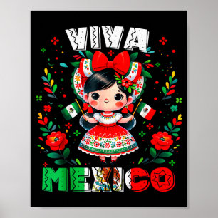 Viva Mexiko Mexikanisches Mädchen Flagge Unabhängi Poster
