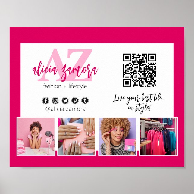 Viva Modern Magenta Fashion Boutique Marketing QR Poster (Vorne)