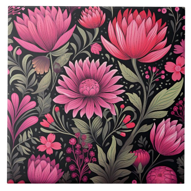 Vivacious Pink Floral Pattern, AI generiert, Fliese (Vorderseite)