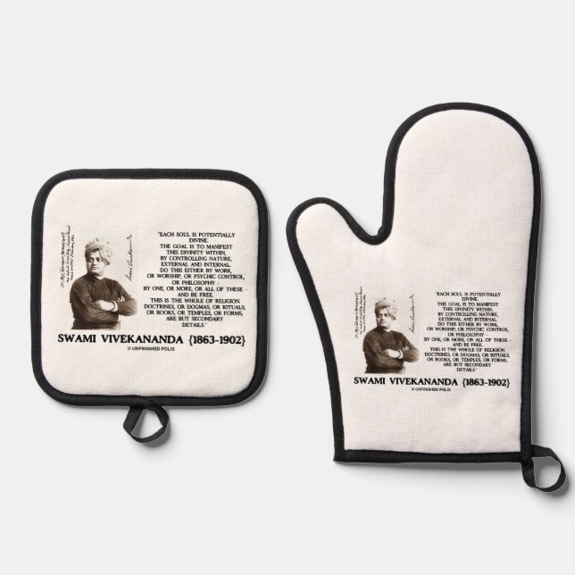 Vivekananda Each Soul Potentially Divine Be Free Ofenhandschuh & Topflappen-Set (Vorderseite)