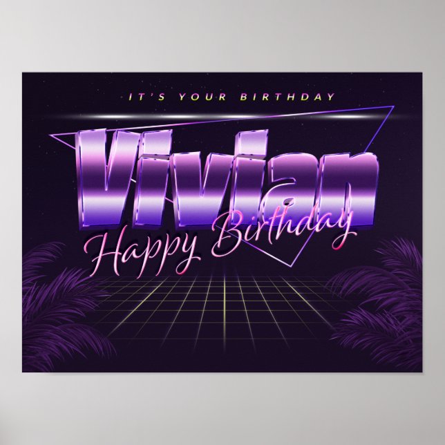 Vivian Name Vorname lila retro Poster Geburtstag (Vorne)