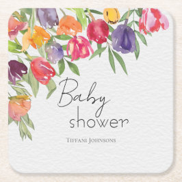 Vivid Blooms Bright Tulips Baby Dusche Rechteckiger Pappuntersetzer