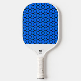 Vivid Blue Black Tiled Honeycomb Muster auf Weiß Pickleball Schläger