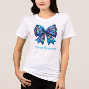 Vivid Blue Coquette Christmas Lights Bow Tri-Blend Shirt