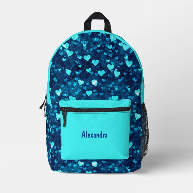 Vivid Blue Hearts Bedruckter Rucksack (Vorderseite)