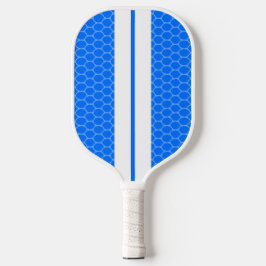 Vivid Blue Honeycomb Muster White Racing Stripes Pickleball Schläger
