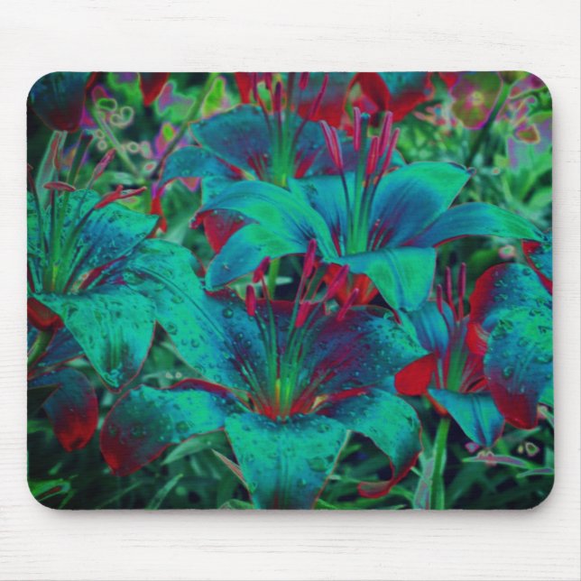 Vivid Blue Lilies Abstrakte Blume Art Mousepad (Vorne)
