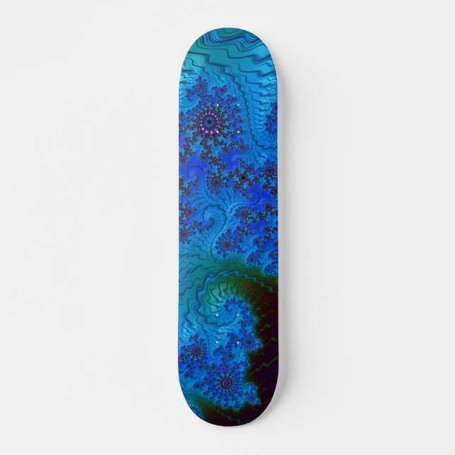 Vivid Blue Nautical Look Fraktal Sea Blume Skateboard (Vorne)