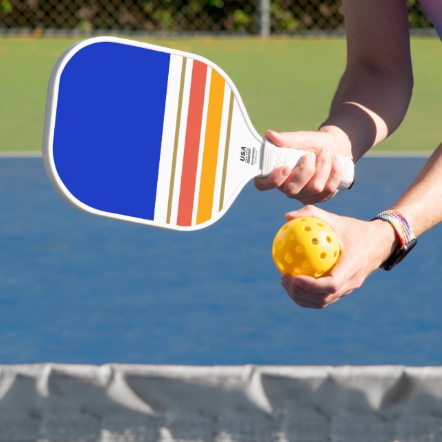 Vivid Blue Orange Bold Gelb Base Racing Stripes Pickleball Schläger (InSitu)