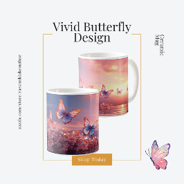 Vivid Butterfly Design Keramik Tasse