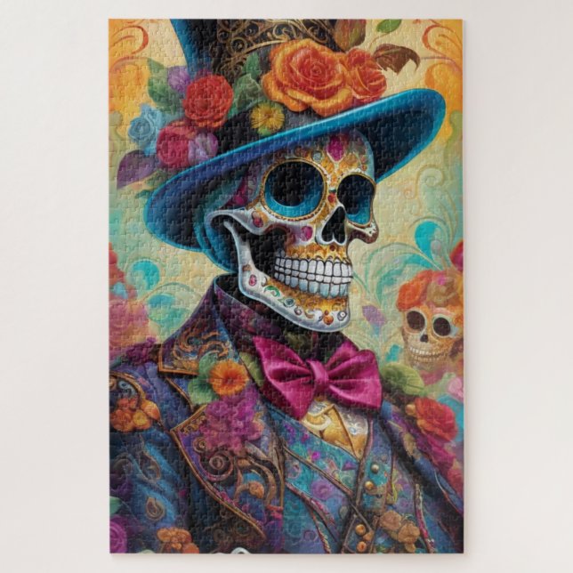 Vivid Celebration: Zuckerkulpferskelett Puzzle (Vertikal)