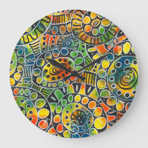 Vivid Colorful Circles and Ovals Original Abstract Große Wanduhr