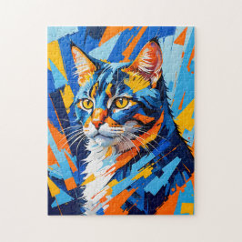Vivid Cubist Cat Painting Puzzle