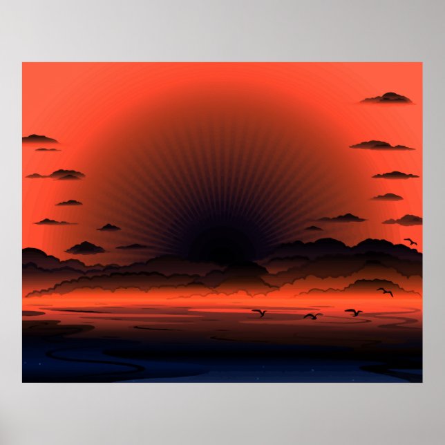 Vivid Dark Sunburst Beach Sky Poster (Vorne)