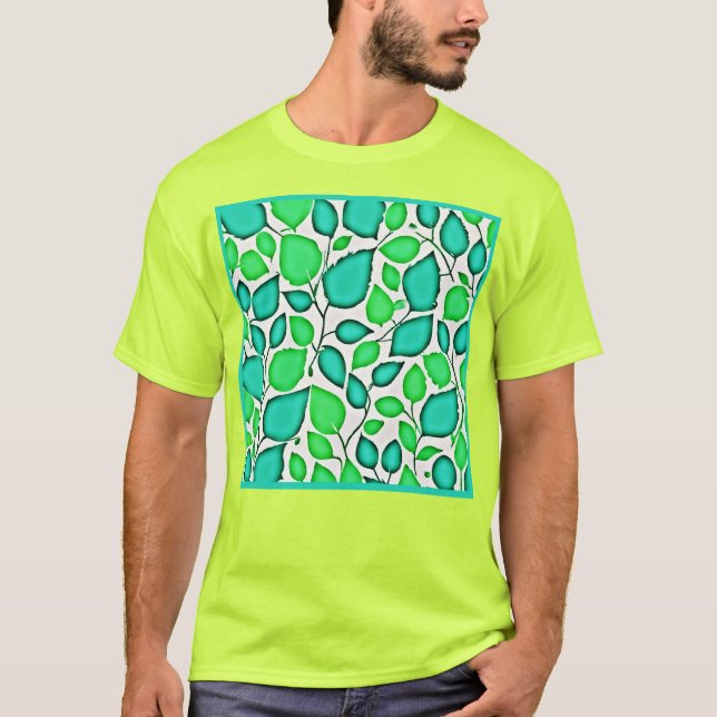 Vivid Elegance Blätter Muster T-Shirt (Vorderseite)