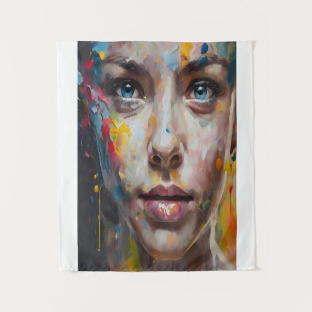 Vivid Expression - Abstraktes Portrait Art Wandteppich (Vorderseite)