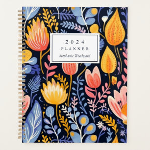 Vivid Floral Hand gestrichen Blue Monogram 2024 Planer