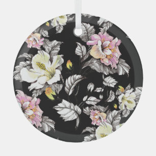 Vivid Floral Watercolor: Schwarzer Hintergrund Ornament Aus Glas