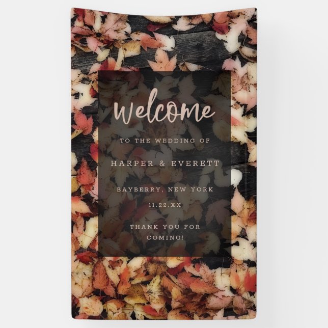 Vivid Foliage | Herbstlaube & Dunkles Holz Willkom Banner (Vertikal)