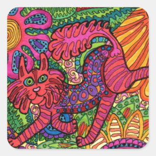 Vivid Garden Cat Quadratischer Aufkleber