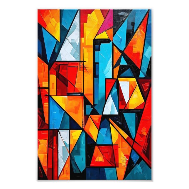 Vivid Geometric Abstrakt - Dynamic Cubist Wall Art Fotodruck (Vorne)