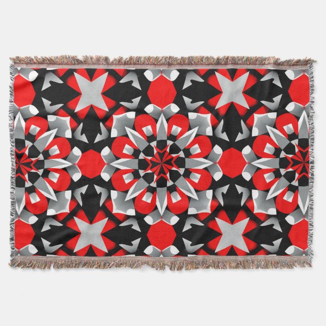 Vivid Geometric Mandala Design mit rot, schwarz Decke (Vorderseite)