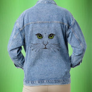 Vivid Green Cat Eyes Nose Whiskers Minimalistisch Jeansjacke