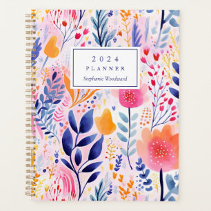 Vivid Hand bemalt Botanical Blue Monogram 2024 Planer