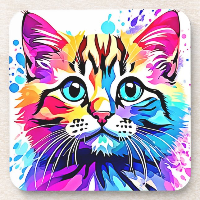 Vivid Kitty Vibes Design Getränkeuntersetzer (Vorderseite)