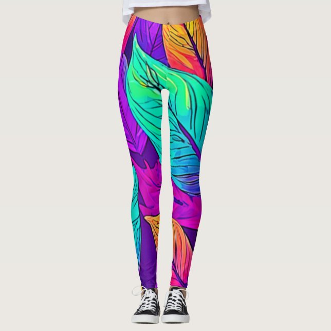Vivid Leaf Muster Leggings (Vorderseite)