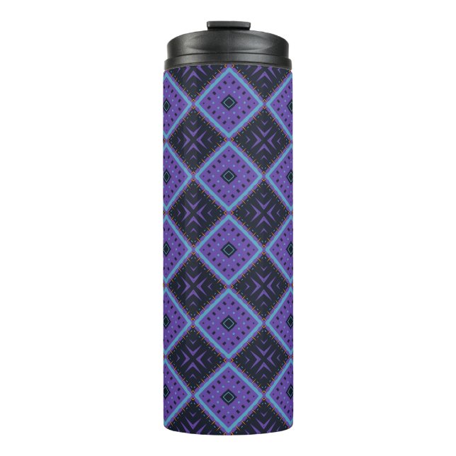 Vivid Lila und Blue Geometric Diamond Pattern Thermosbecher (Vorderseite)
