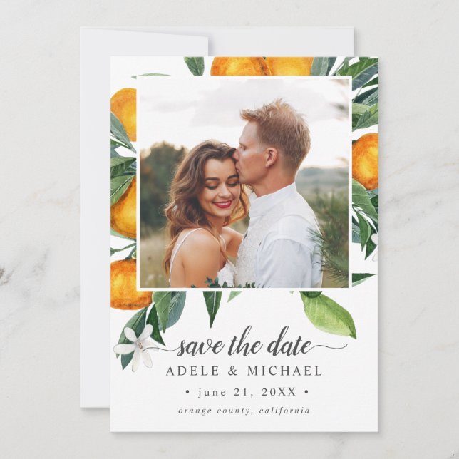 Vivid Mandarine Orange Bouquet Foto Save the Date (Vorderseite)