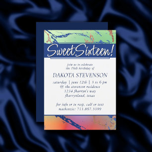 Vivid Marble Lebhafter farbiger Ombre Sweet 16 Einladung