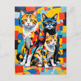 Vivid Modern Cubist Cats Art Postkarte