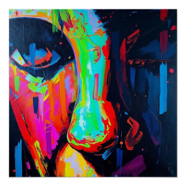 Vivid Neon Expression Abstrakt Face Modern Artwork Poster (Vorderseite)