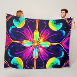 Vivid Neon Floral Mandala Art Fleecedecke