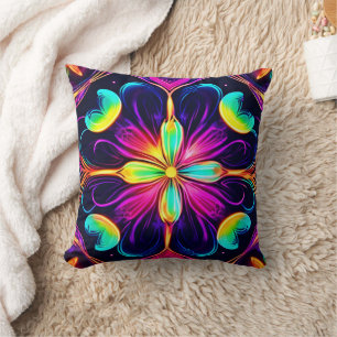 Vivid Neon Floral Mandala Art Kissen