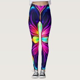 Vivid Neon Floral Mandala Art Leggings