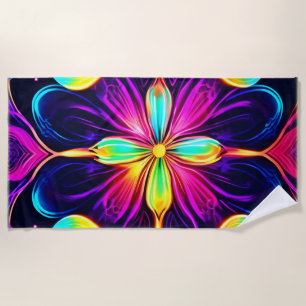 Vivid Neon Floral Mandala Art Strandtuch